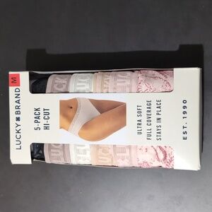 Lucky Brand Women's Medium Hi Cut Ultra Soft Full Coverage 5 Pack Panties New